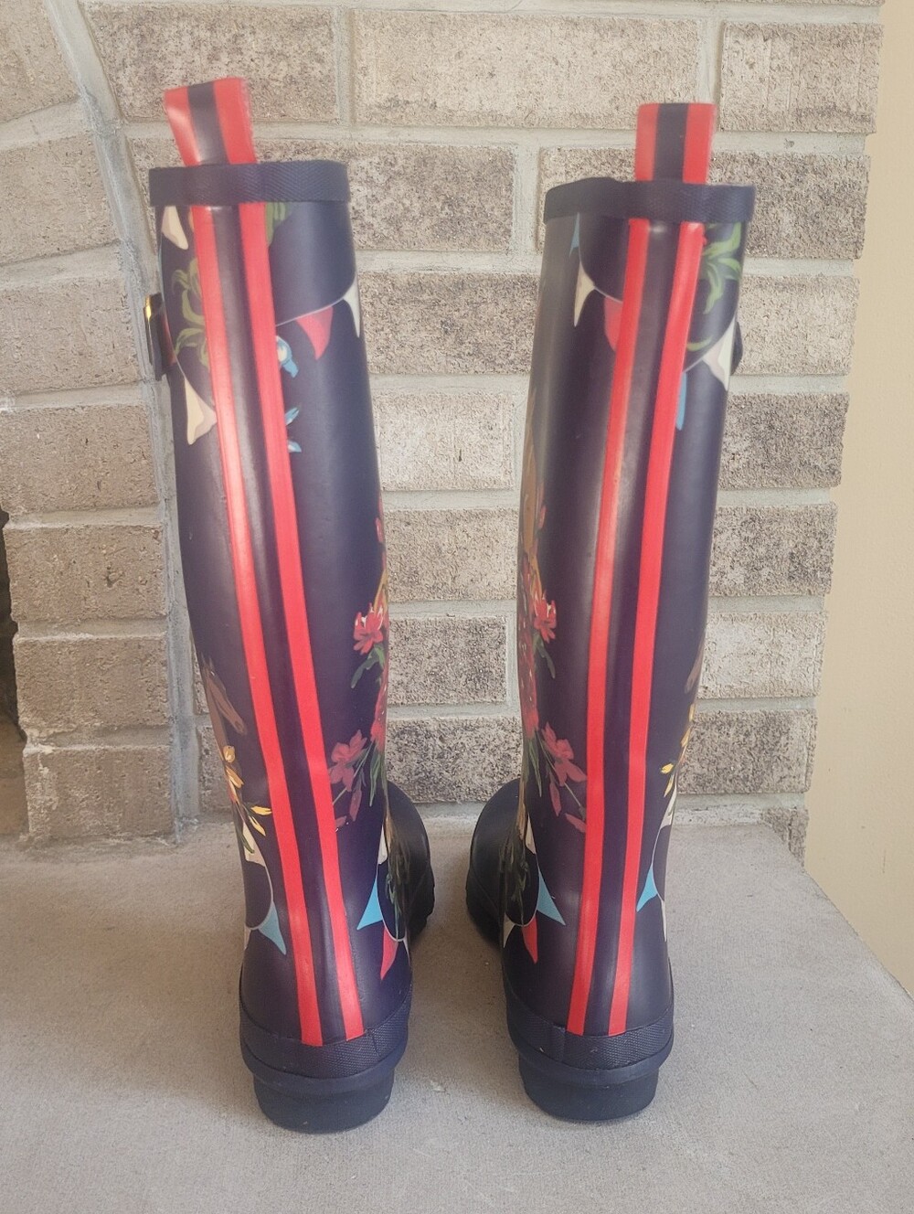 Joules Welly Print Floral Rain Boots Navy Multicolor Waterproof Tall Wellies 7 - Picture 8 of 11